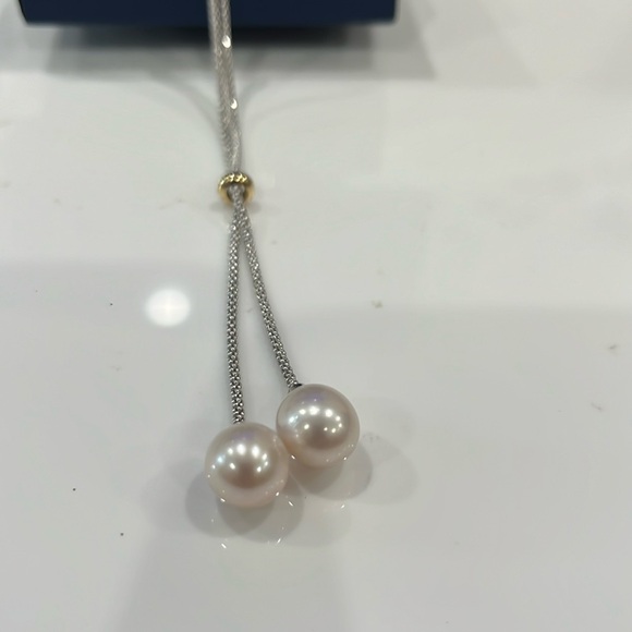 Jewelry - ITALY 14KT LARIAT NECKLACE STAMPED 925 BRAND NEW 9.5 x 10.5 MM FWC PEARLS ADJUST